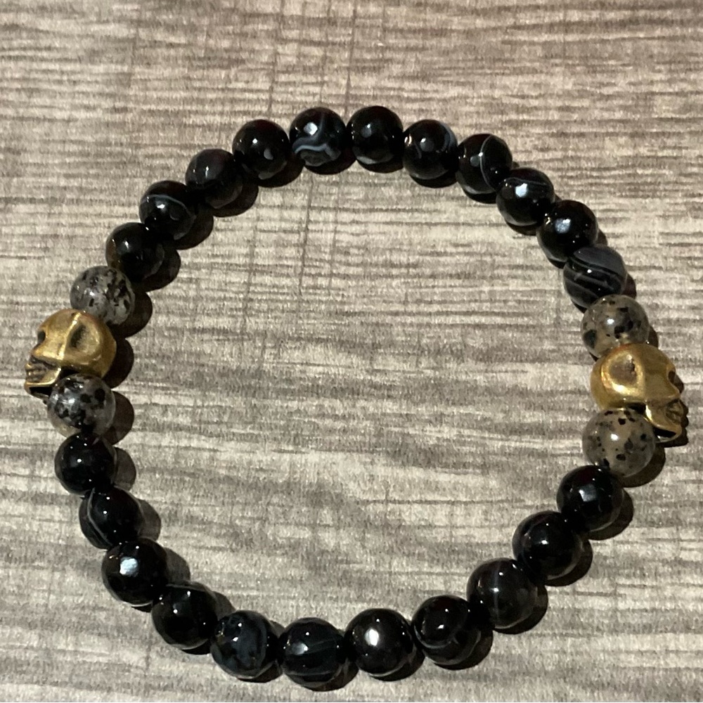 Black and Gold Agate Hand Crafted Crystal Bracelet